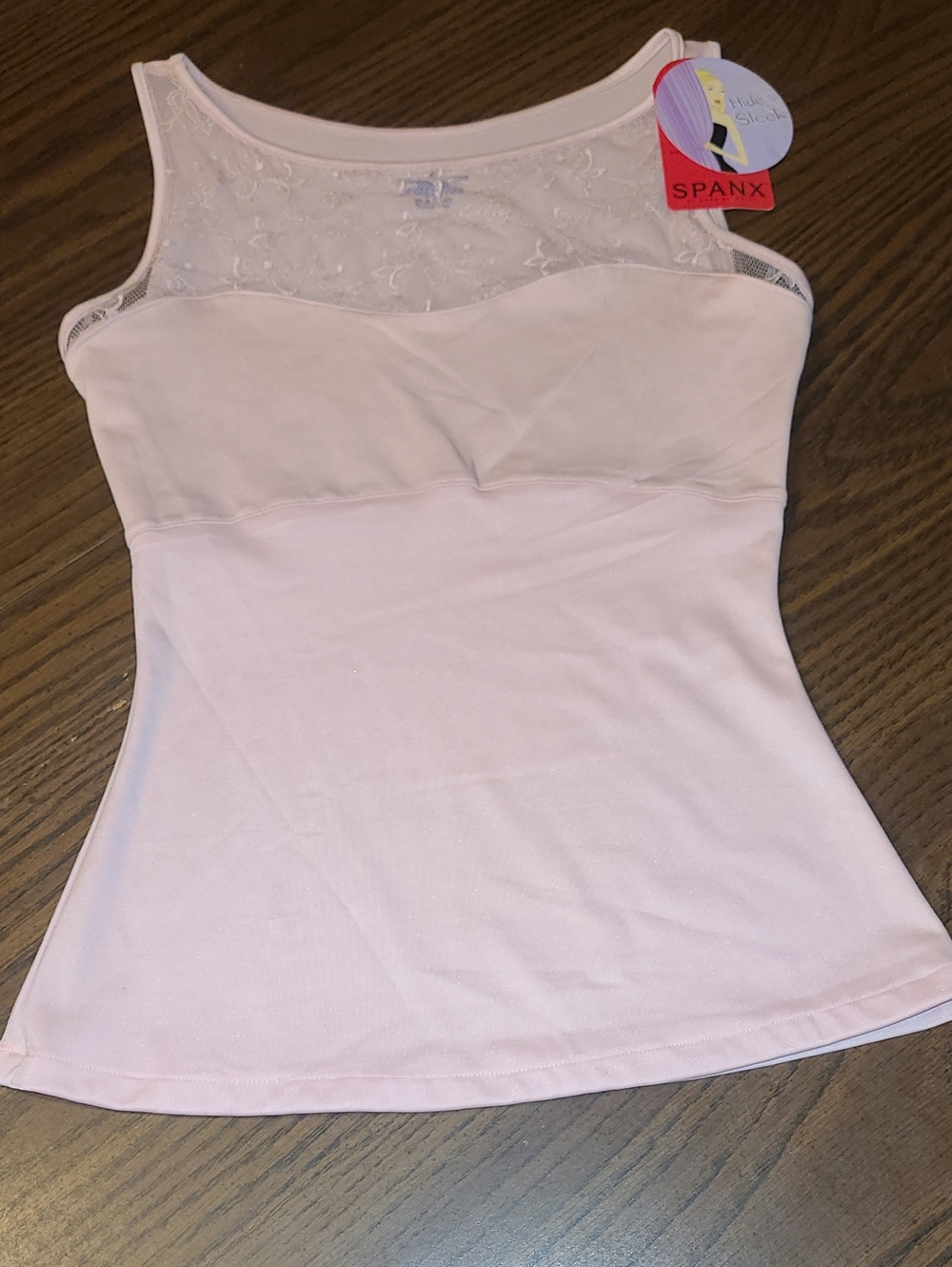 SPANX Pale Pink Lace-Panel Shaping Camisole Bateau Tank Size Medium